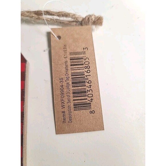 NWT 6"X3.5" Merry Christmas Wood Beaded  Tag Ornament Buffalo Check Farmhouse - Picture 5 of 7
